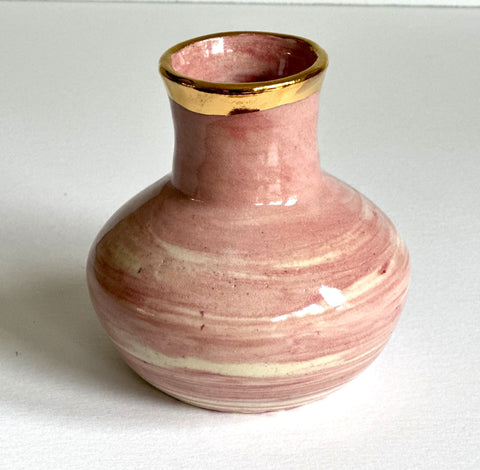 Small Vase Strawberry Swirl with Gold Lustre