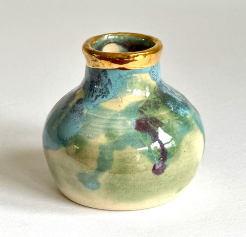 Ocean Glaze Small Vase with Gold Lustre