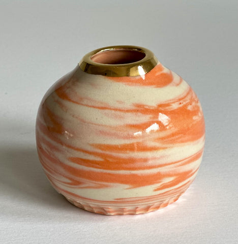 Orange Creamsicle Small Globe Vase with Gold Lustre