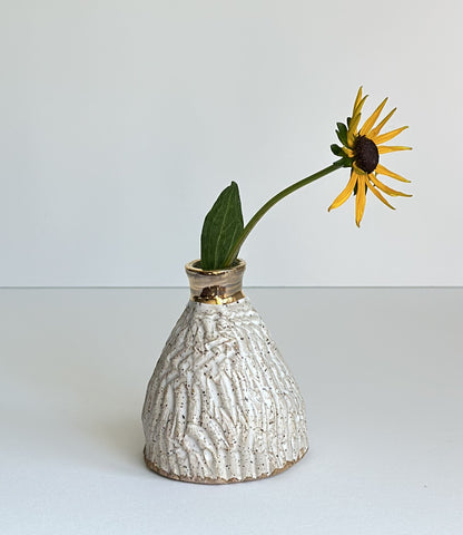Carved White Weed Pot with Gold