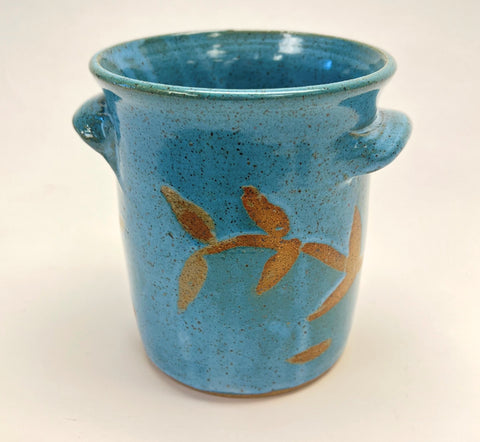Utensil Holder/ Vase Turquoise Wax Resist Glaze