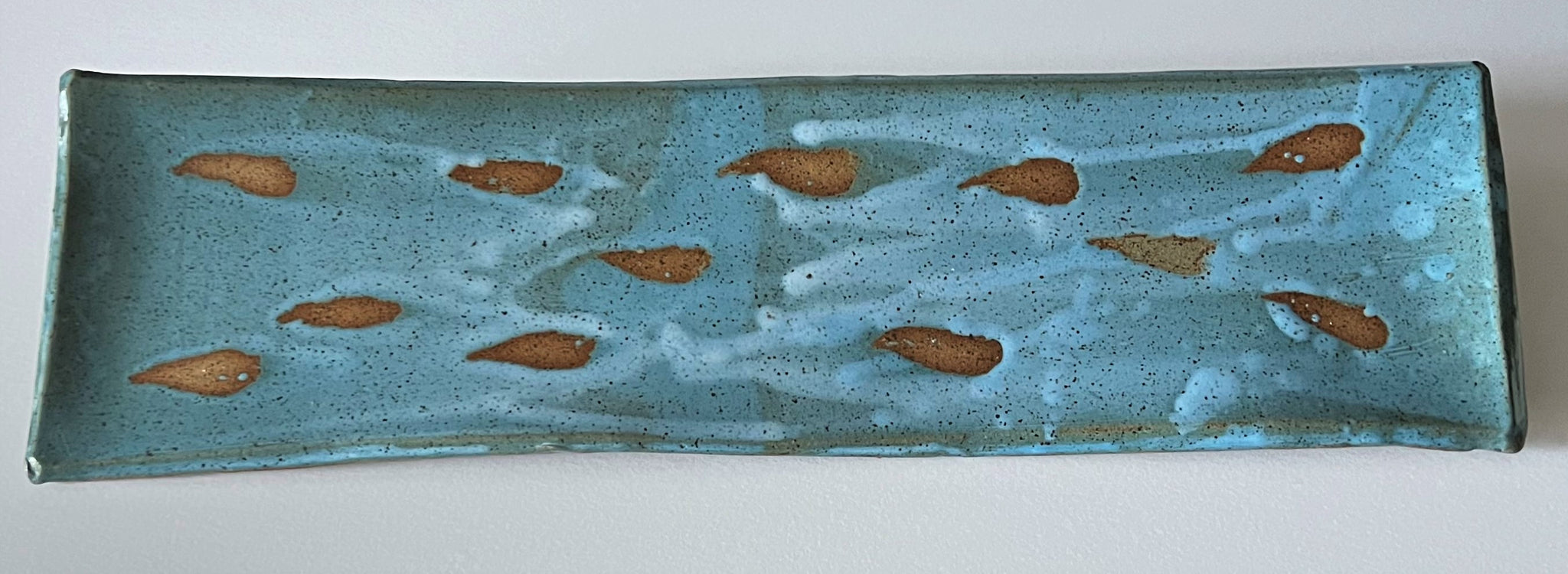 Large Long Turquoise Tray - Wax-resist Glaze