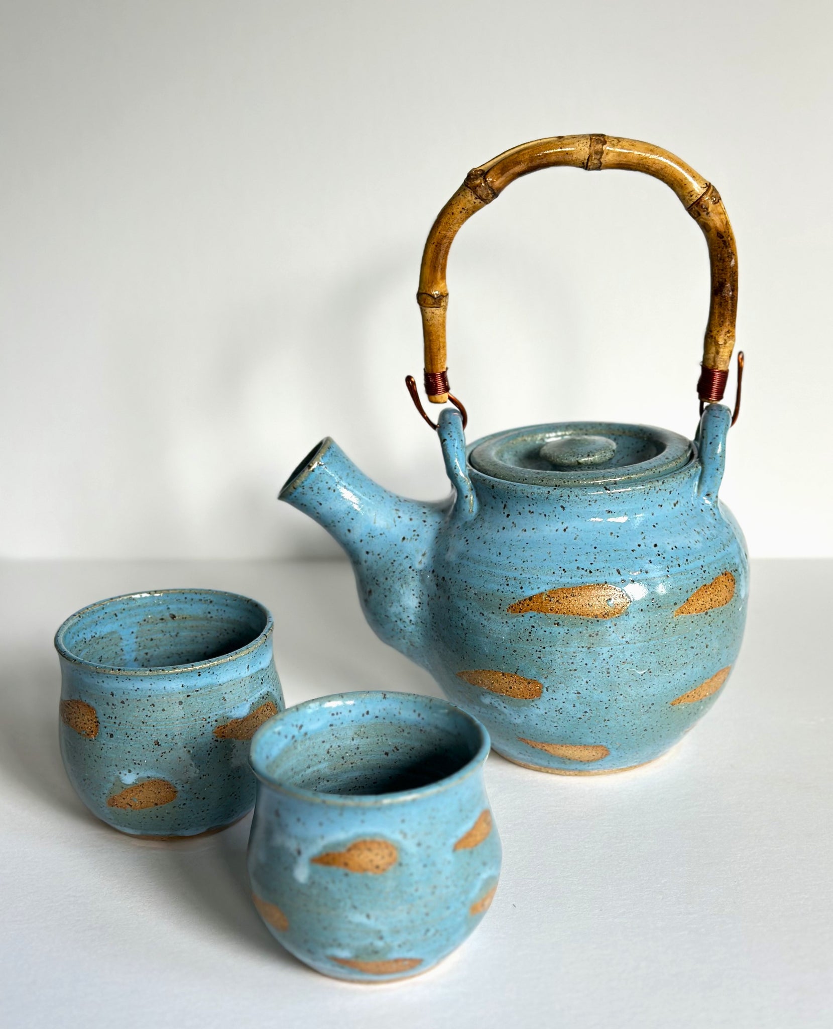 Turquoise Wax Resist Tea Set, 2 Cups