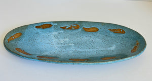 Oval Serving Platter - Turquoise, Wax Resist Pattern