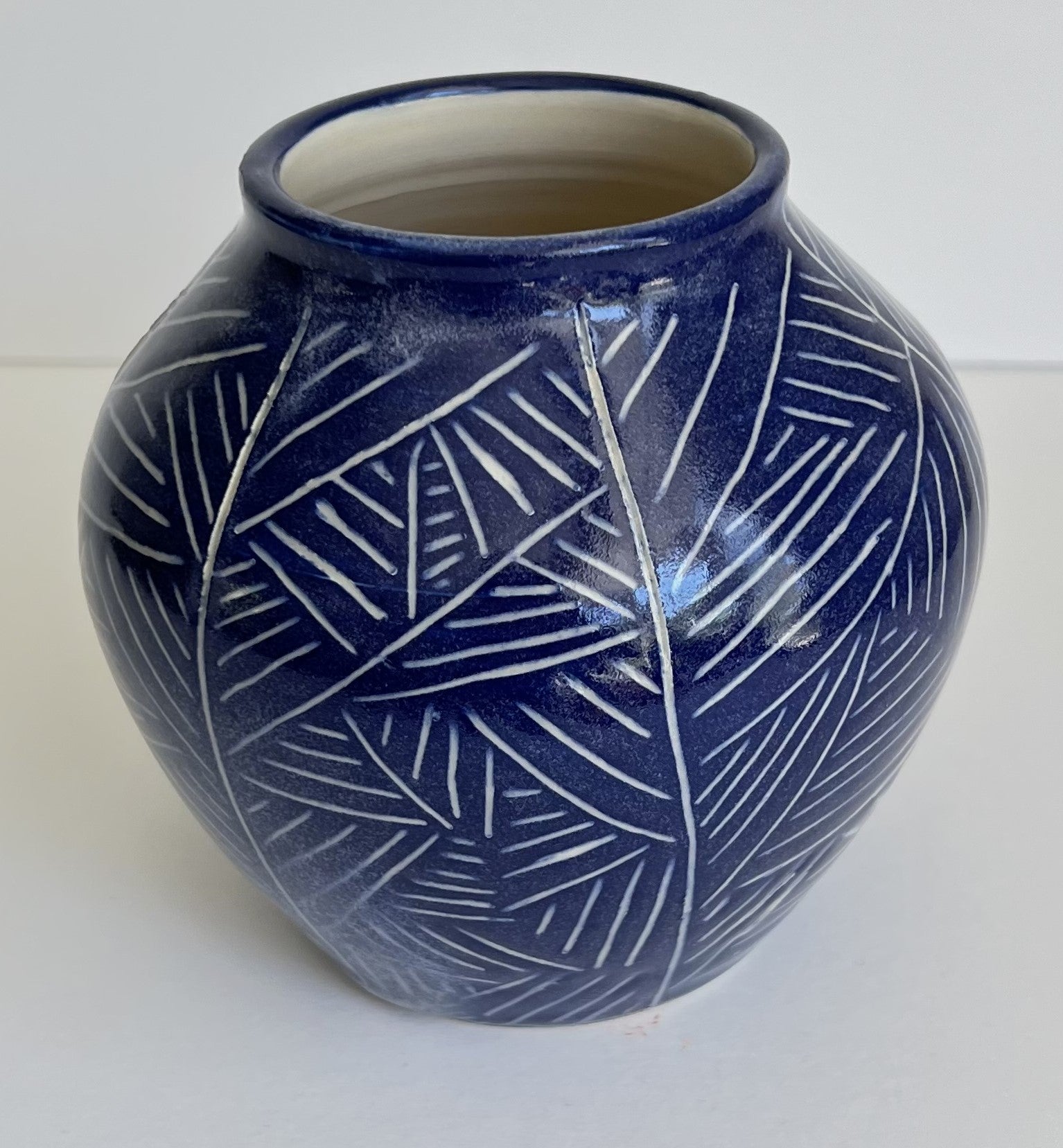 Cobalt Blue Moon Vase - Carved Triangles