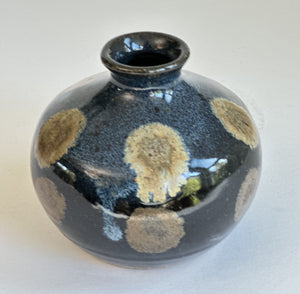 Bud Vase - Black, Golden Circles, Blue