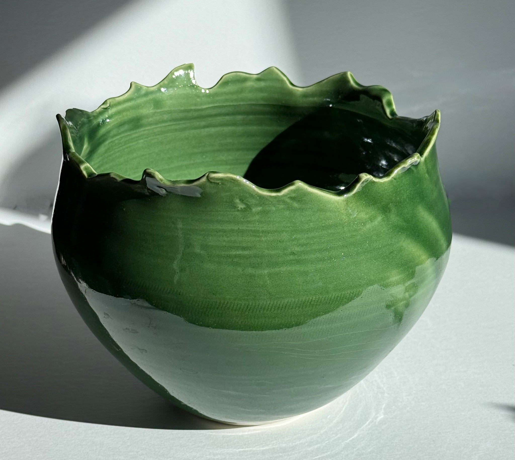Green Sculpted Edge Bowl