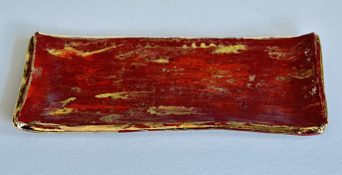 Red Tray Gold Lustre Detail Willowood Pottery