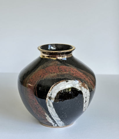 Santa Fe Black Vase with Gold Rim