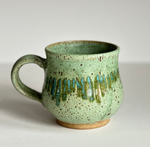 Spearmint Satin Green Mug with Turquoise Lines