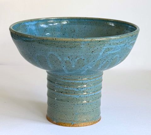 Pedestal Bowl - Turquoise Ribbed Base
