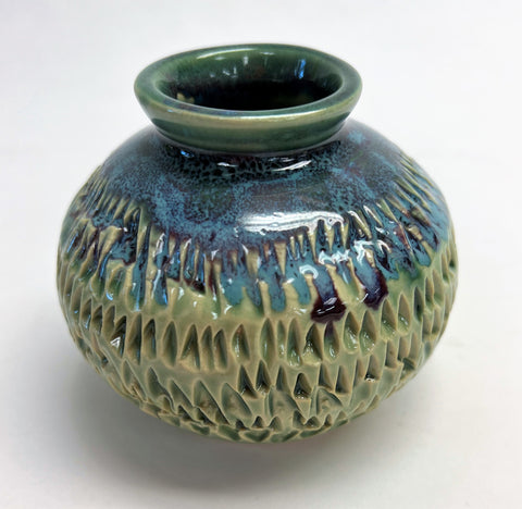 "Ocean" Glaze - Carved Bud Vase