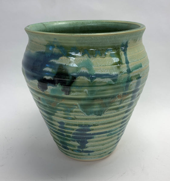 Ribbed Vase - Sage Splash Glaze