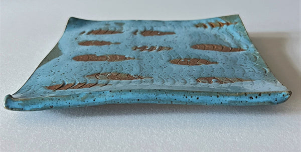Sushi Plate - Turquoise Wax Resist